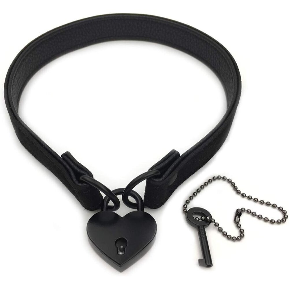Velvet Leather Choker Necklace with Heart Lock Key for Women Men Halloween Gift